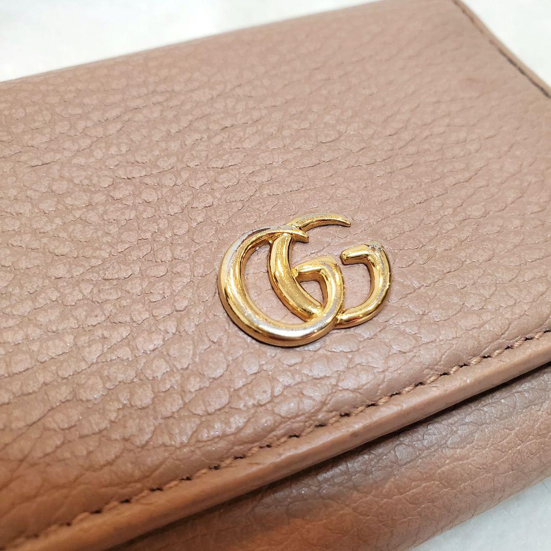 鑑定済★GUCCI　GGマーモント　三つ折り財布　ピンクベージュ系　474746