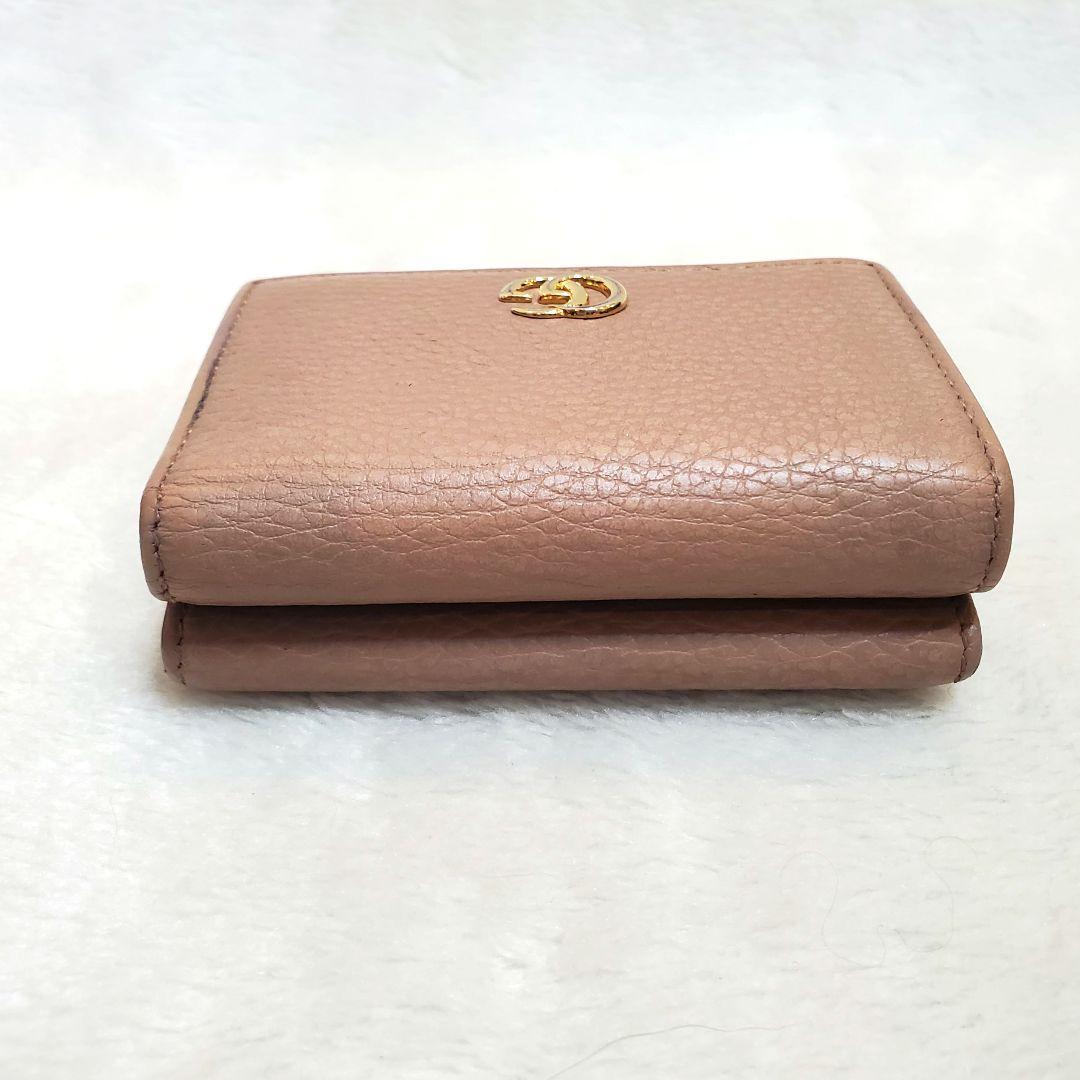 鑑定済★GUCCI　GGマーモント　三つ折り財布　ピンクベージュ系　474746