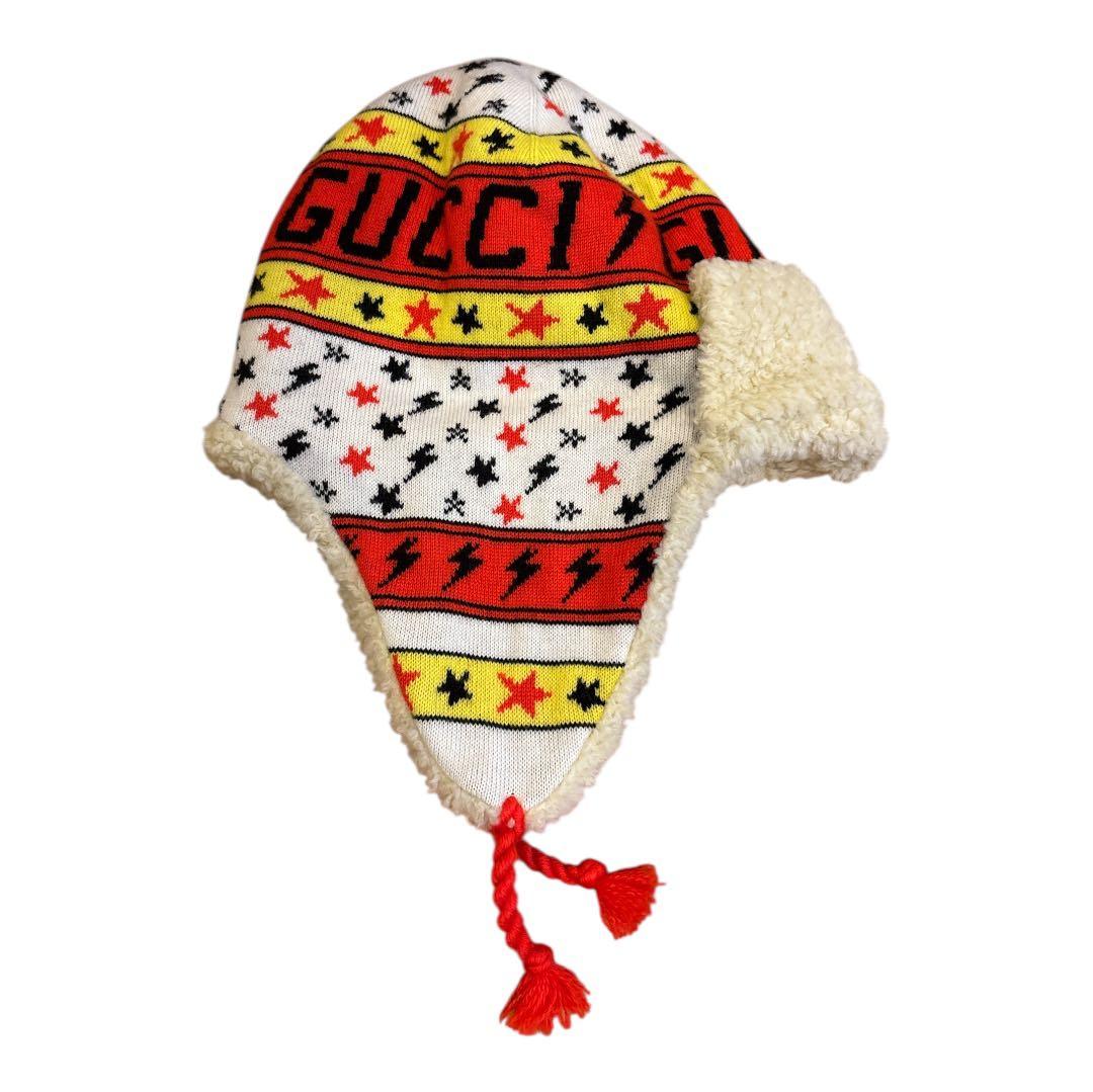 GUCCI キッズ 帽子 L 56cm 美品 イヤーフラップ ニット ボア