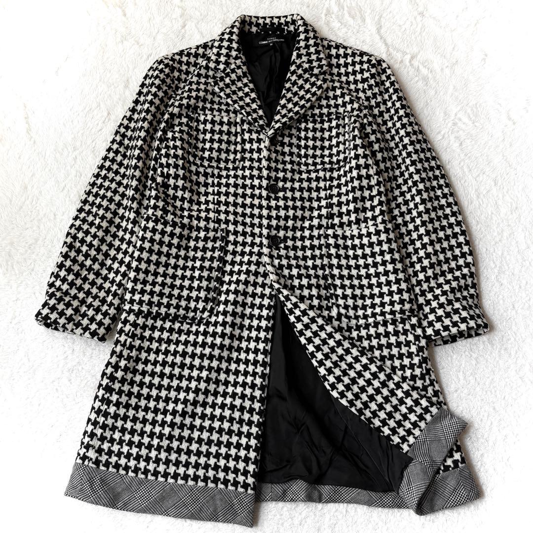 トリココムデギャルソン　千鳥格子　チェスターコート　グレンチェック　モノトーンM