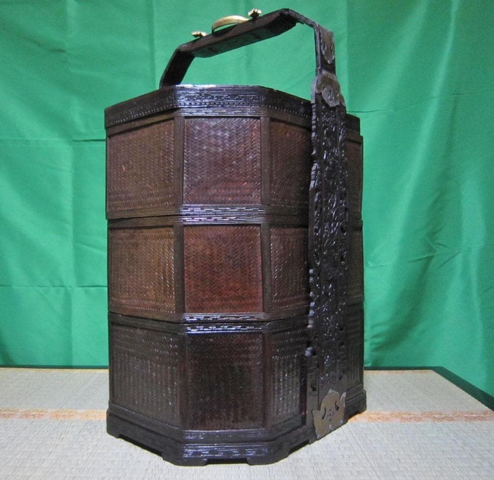 骨董　おかもち　岡持ち 木製三段