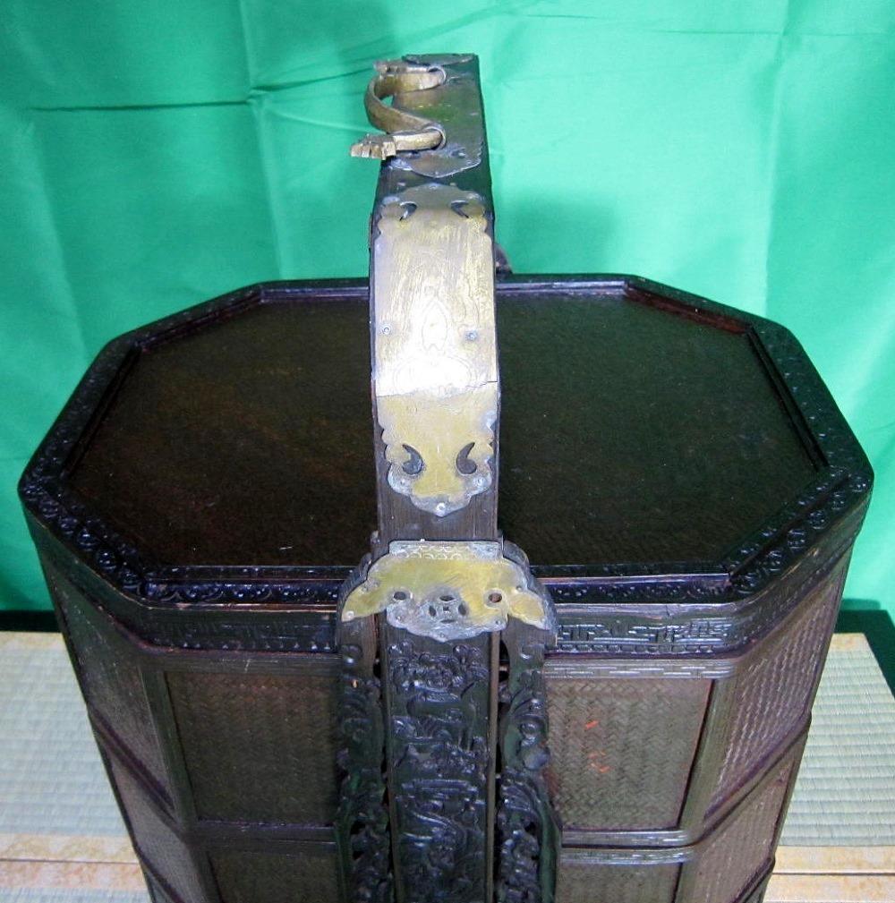 骨董　おかもち　岡持ち 木製三段