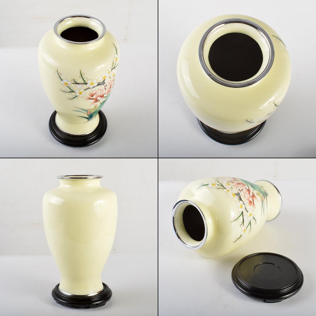 七宝焼　花文　花瓶　唐木台　桐箱付　M　R5684