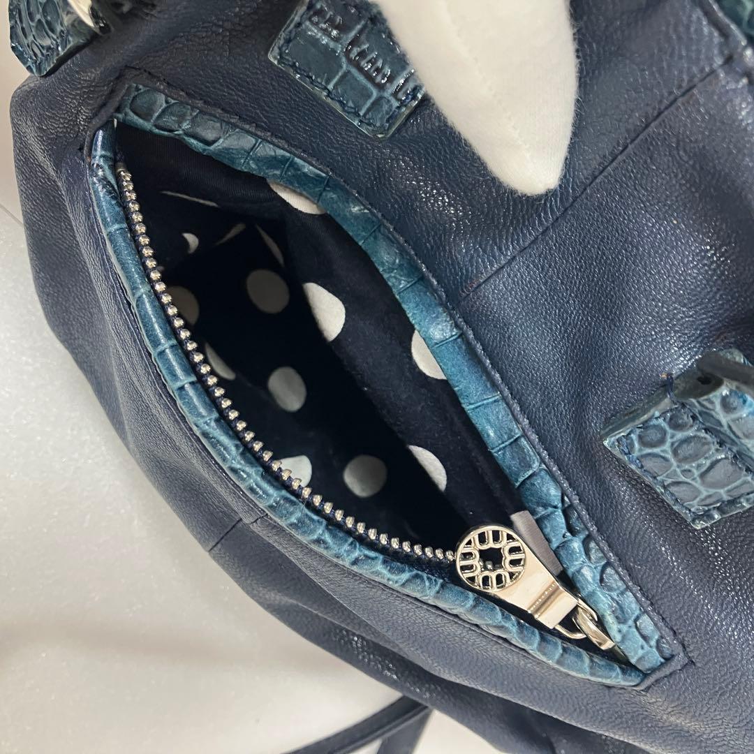 【美品】ムータ 2way ハンド ショルダーバッグ スパンコール 本革 ネイビー