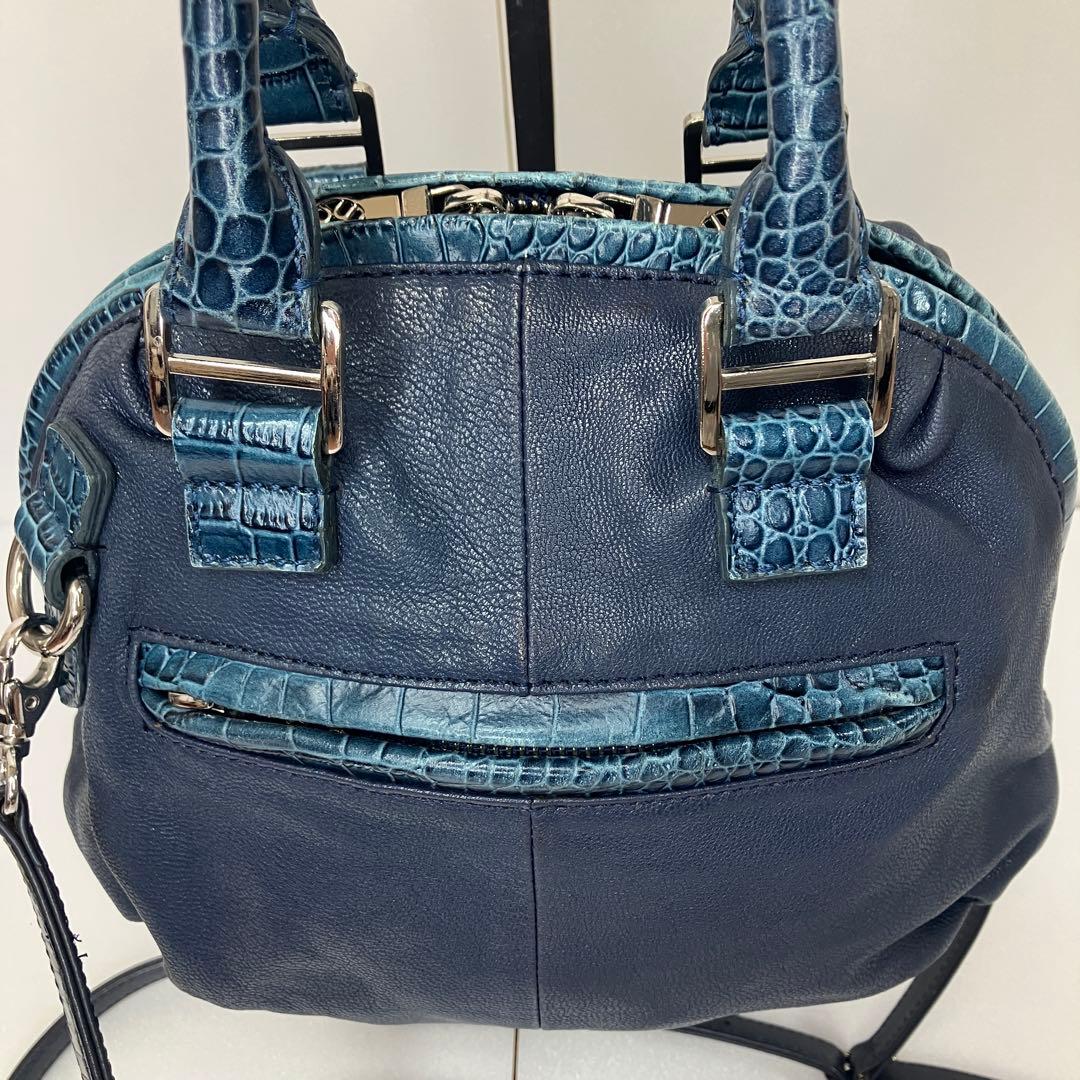 【美品】ムータ 2way ハンド ショルダーバッグ スパンコール 本革 ネイビー