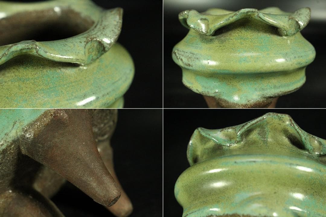 古上野 三足 香炉 黄楊木彫刻火屋 台 香合付(K-A812)