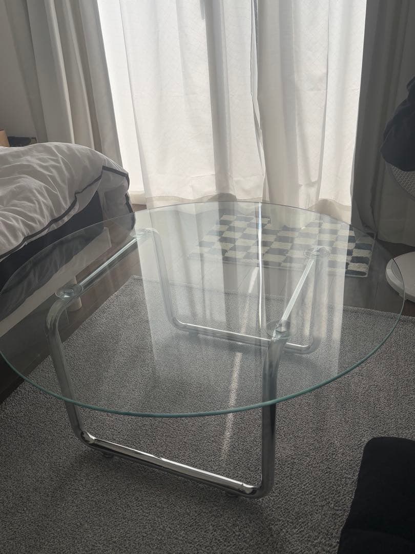 韓国風　円形ガラステーブル 80cm