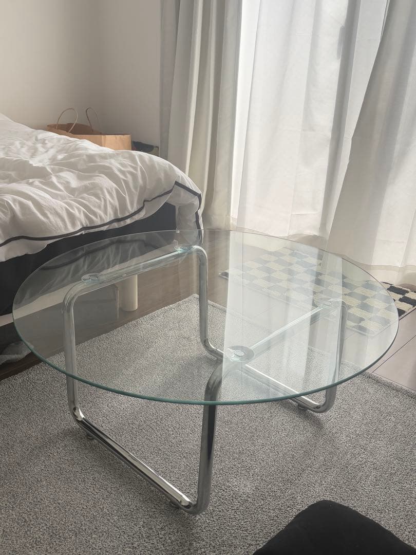 韓国風　円形ガラステーブル 80cm