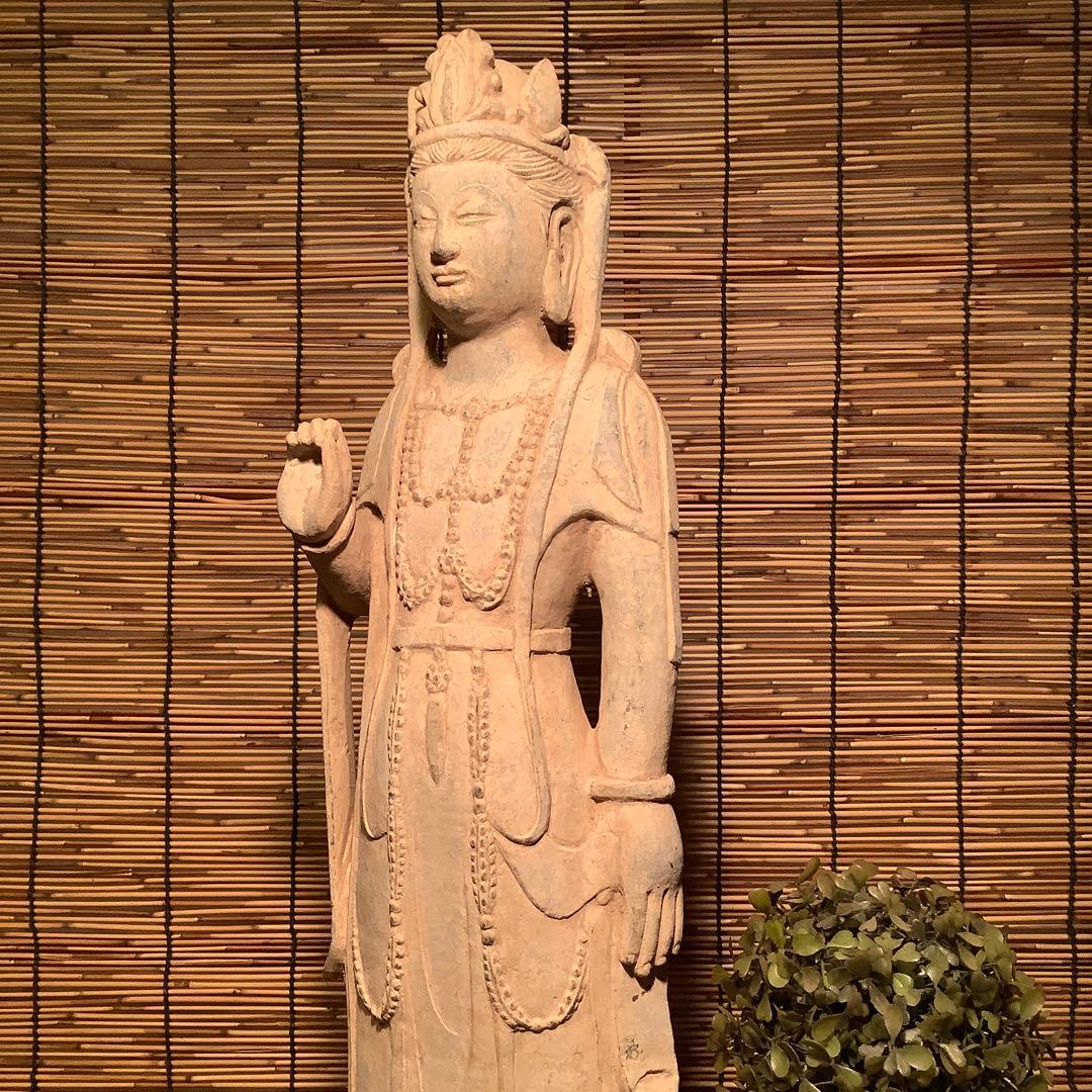 中国北魏「石雕・菩薩立像」南北朝時代・北斎・北魏様式・大乗仏教寺院放出・極上大型