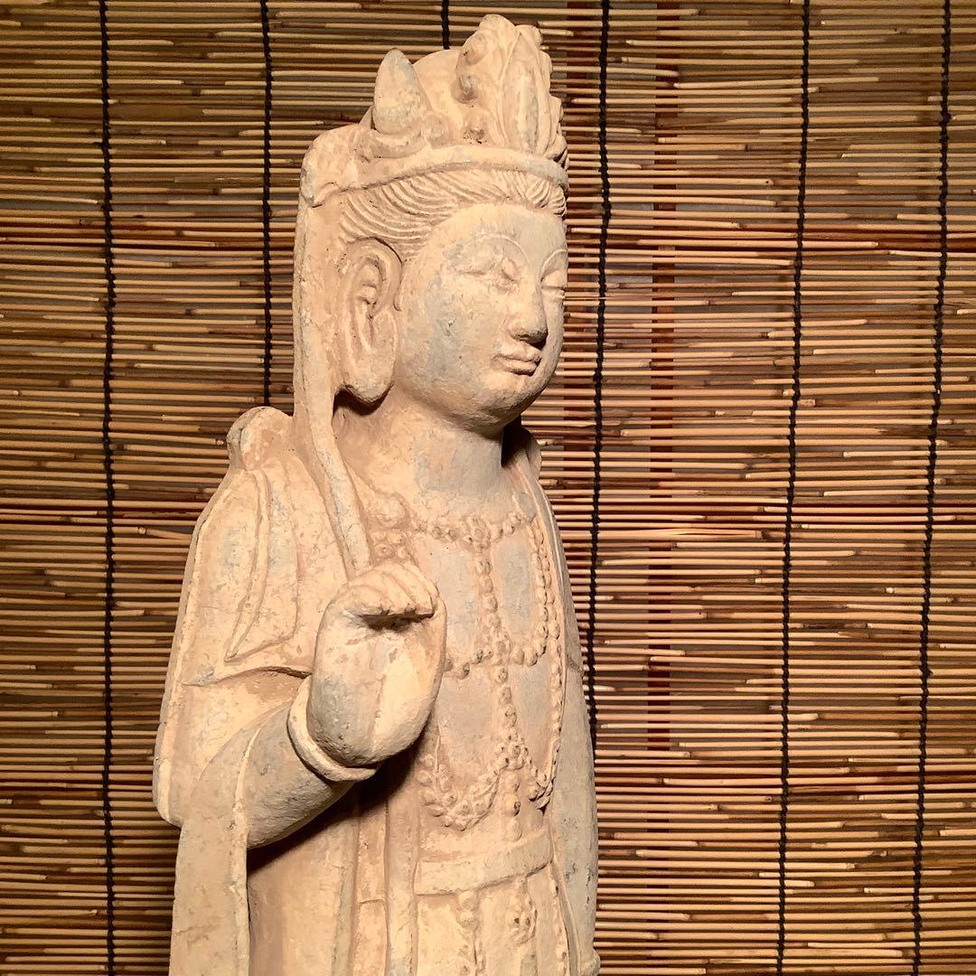 中国北魏「石雕・菩薩立像」南北朝時代・北斎・北魏様式・大乗仏教寺院放出・極上大型