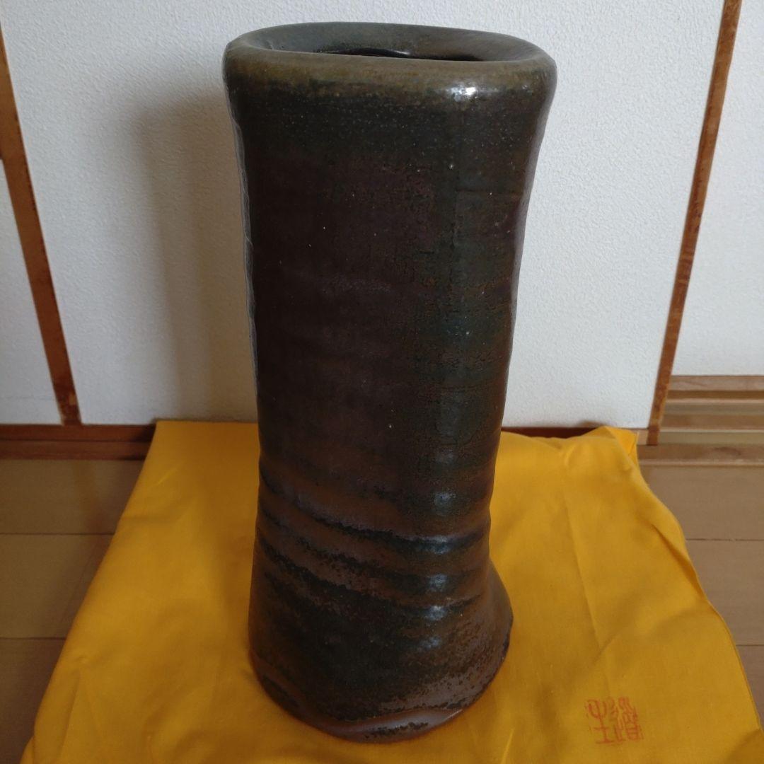 36・備前焼　花瓶　花入　藤本道生　未使用新品　共箱　木箱入り　共布あり