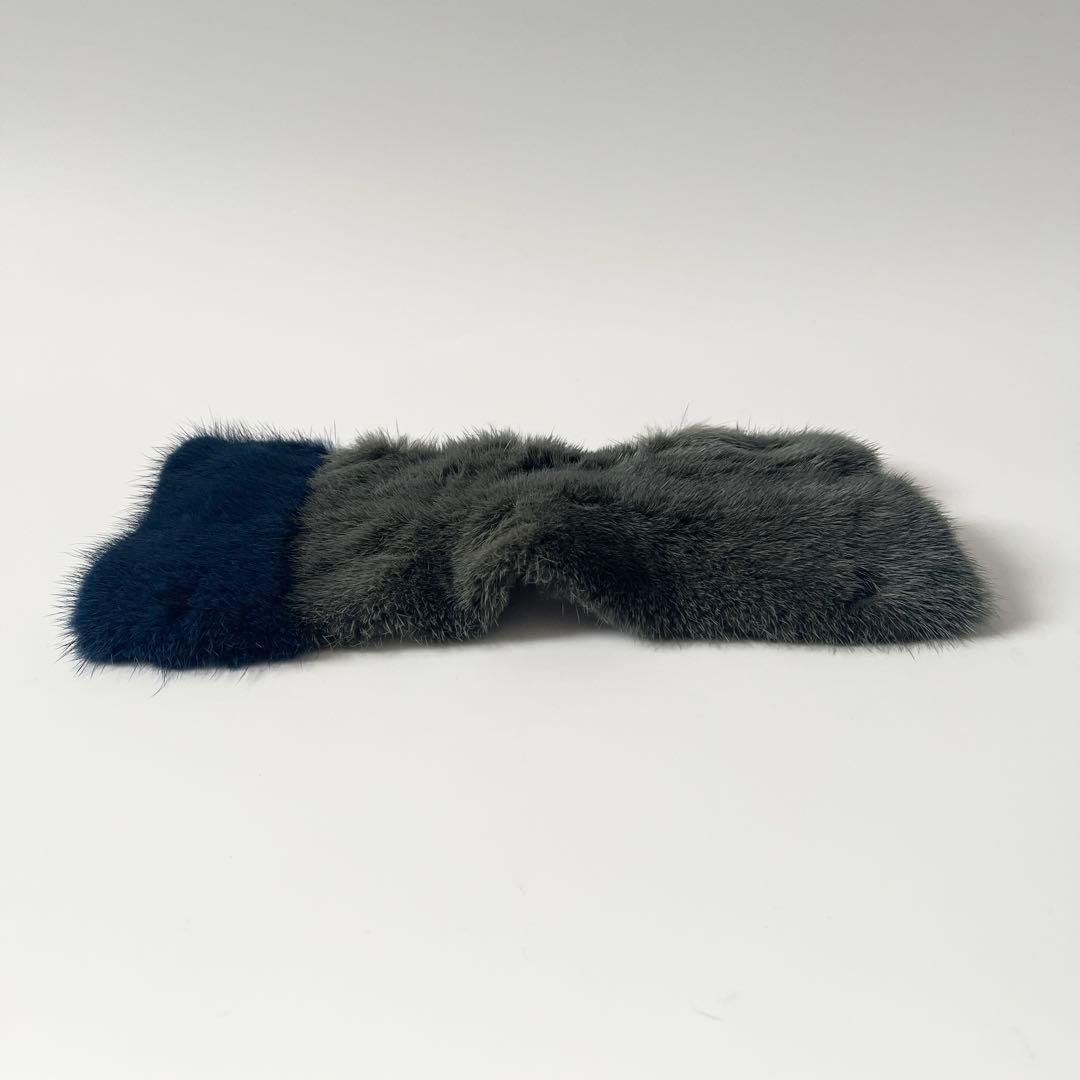 ヴァレクストラ　ハンドルカバー　ミンクファー　グレー　青　ブルー　バイカラー