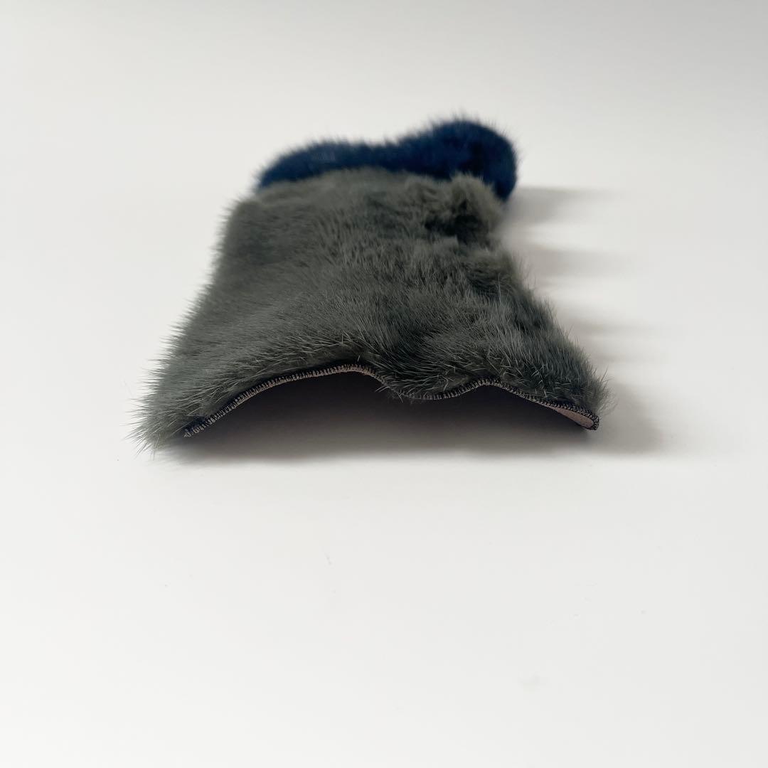 ヴァレクストラ　ハンドルカバー　ミンクファー　グレー　青　ブルー　バイカラー