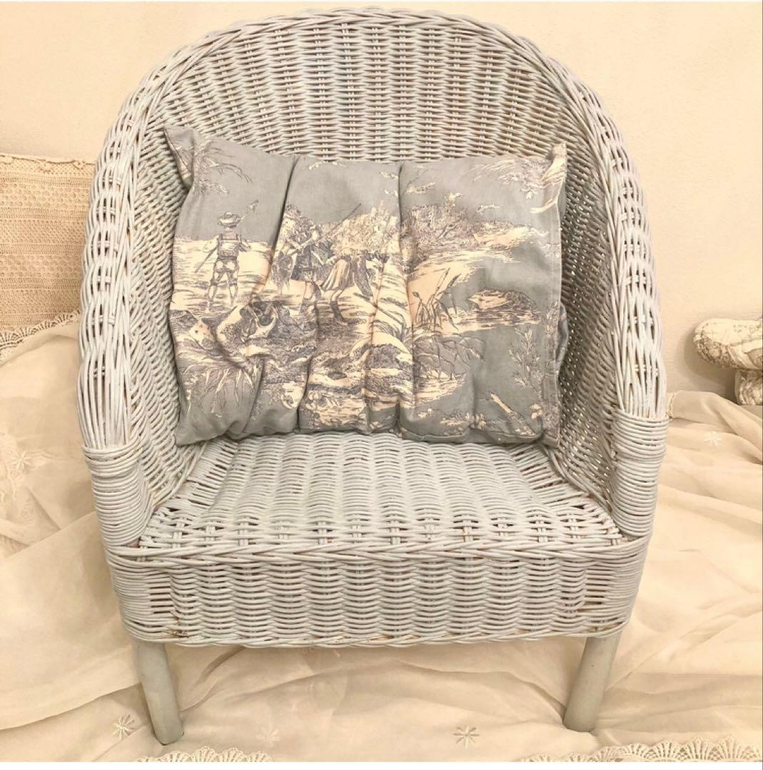 アンティーク　ラタン　ロイドルームチェア　椅子　キッズ用　子供用　水色　フランス