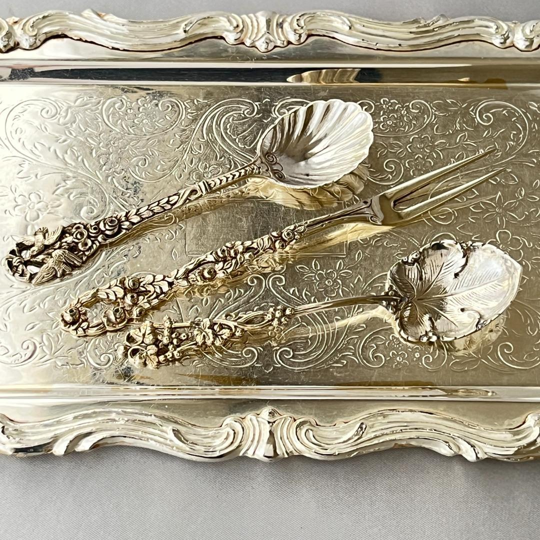 【ドイツ】シュガースプーン 2本 / オードブルピック【純銀】薔薇の蕾　葡萄