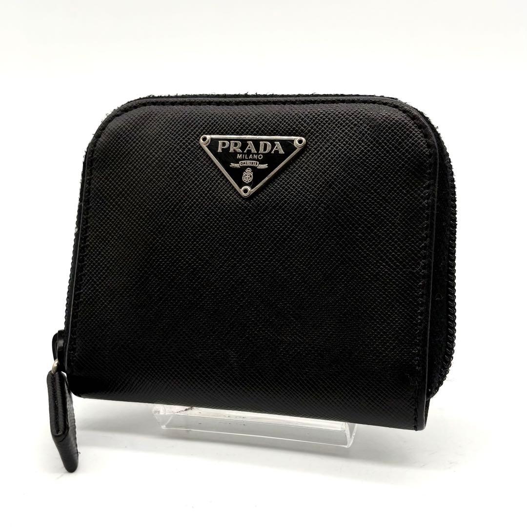 【極美品】プラダ ケース 小銭入れ サフィアーノレザー 三角ロゴ ブラック