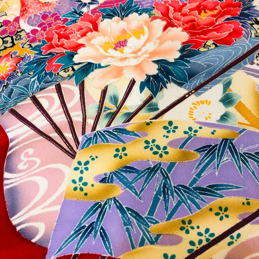 正絹振袖安心フルセット‼️ピンク赤系⭐︎美しい四季の花⭐︎鳥古典柄金彩⭐︎逸品