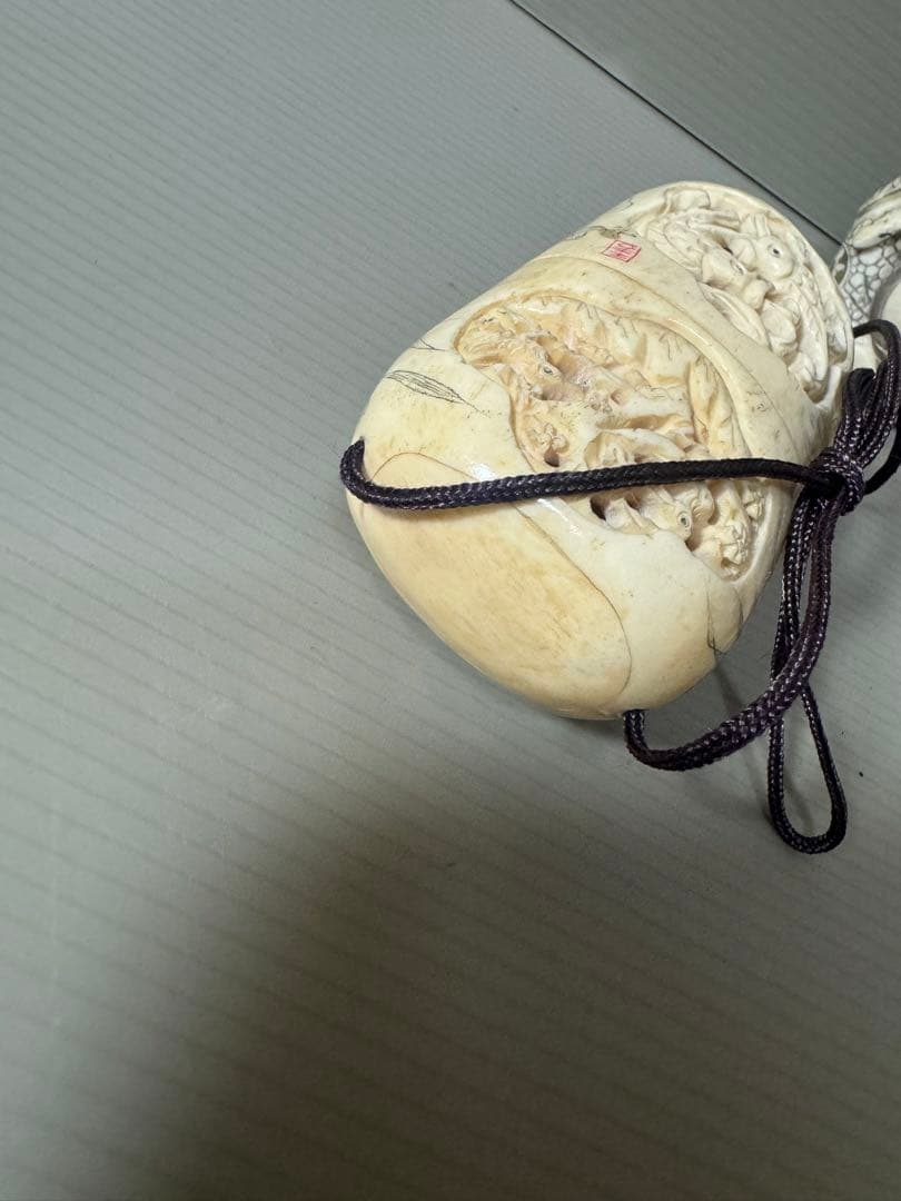 2122 骨董　根付布袋様七福神　根付彫刻煙草入れ　時代物