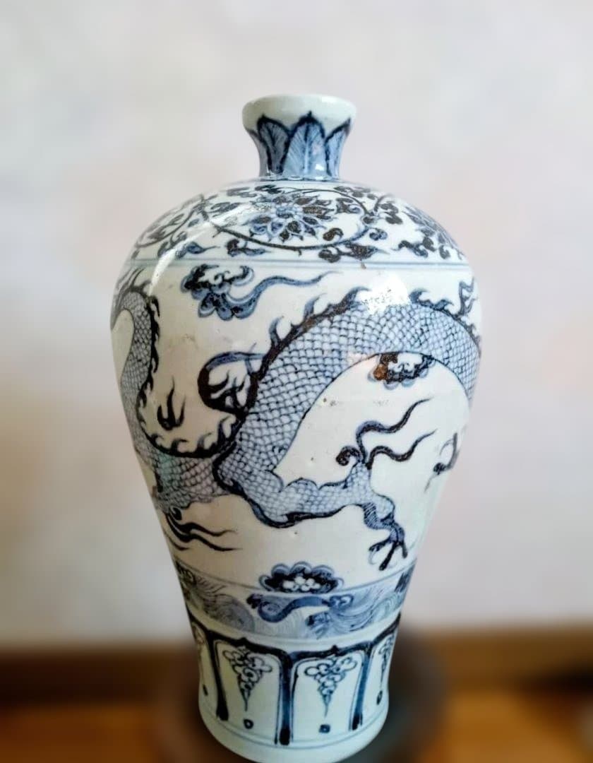 唐物　染付龍文花瓶　明時代　中国　大名品