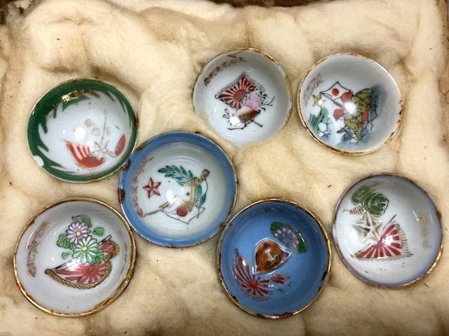 ★骨董品レア7点!!旧日本軍の軍盃・九谷焼・お猪口 ・ぐい呑み・出征記念★