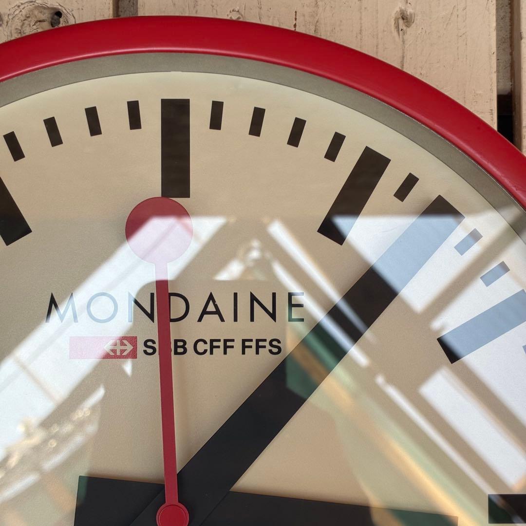 0665 MONDAINE ウオールクロック 25cm レッド　掛時計
