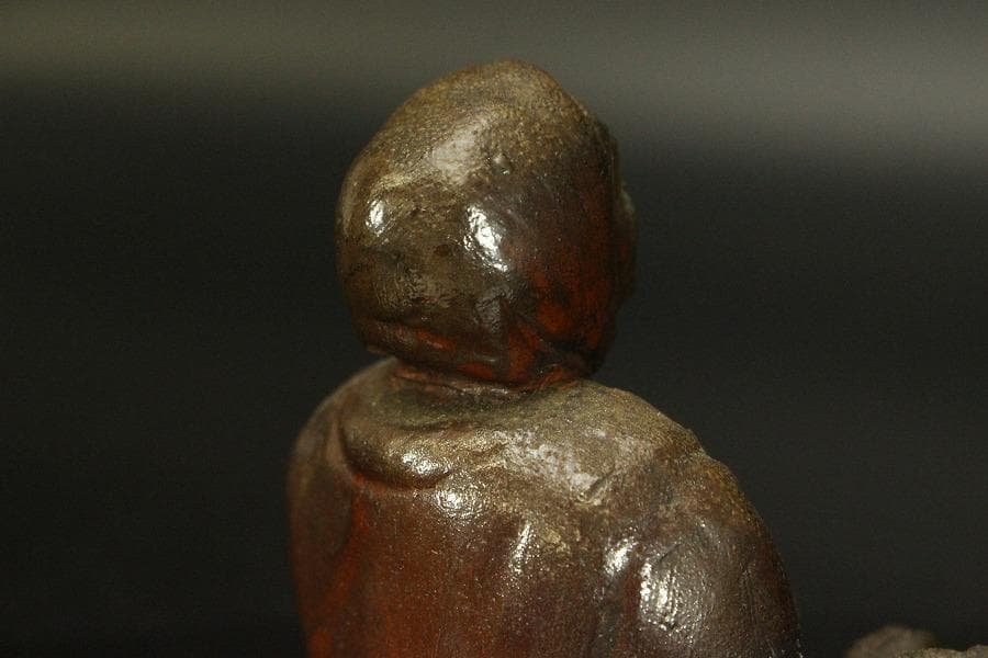 古備前 人物 筆洗 高10.5cm 文房具(A298)