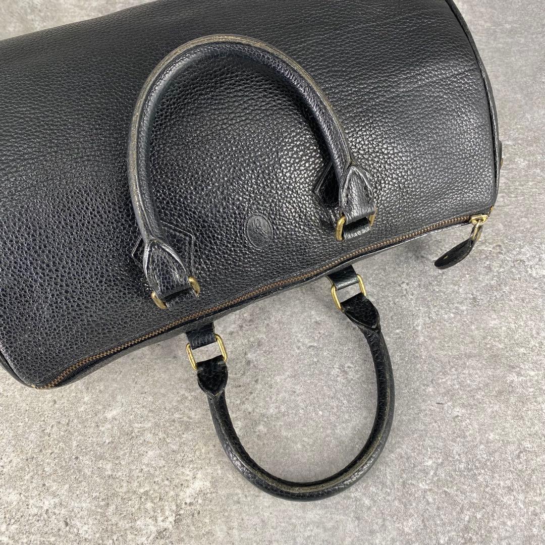 RALPH LAUREN ブラック ミニボストンバッグ シボ革 チャーム レザー