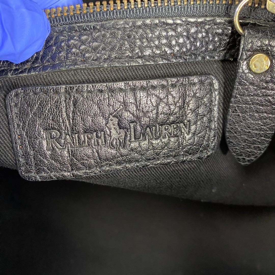 RALPH LAUREN ブラック ミニボストンバッグ シボ革 チャーム レザー