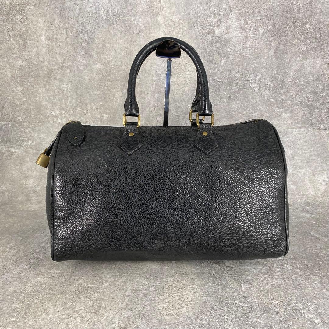 RALPH LAUREN ブラック ミニボストンバッグ シボ革 チャーム レザー