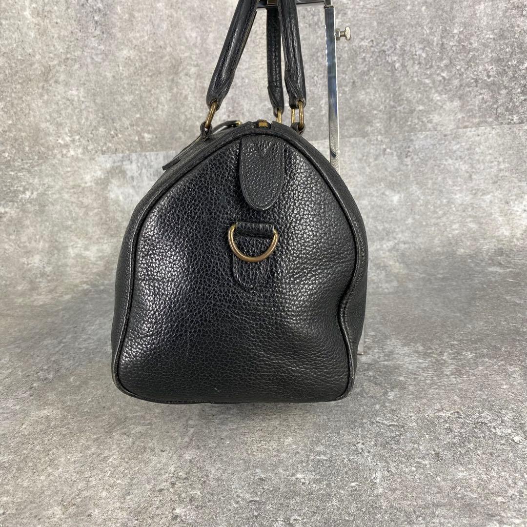 RALPH LAUREN ブラック ミニボストンバッグ シボ革 チャーム レザー