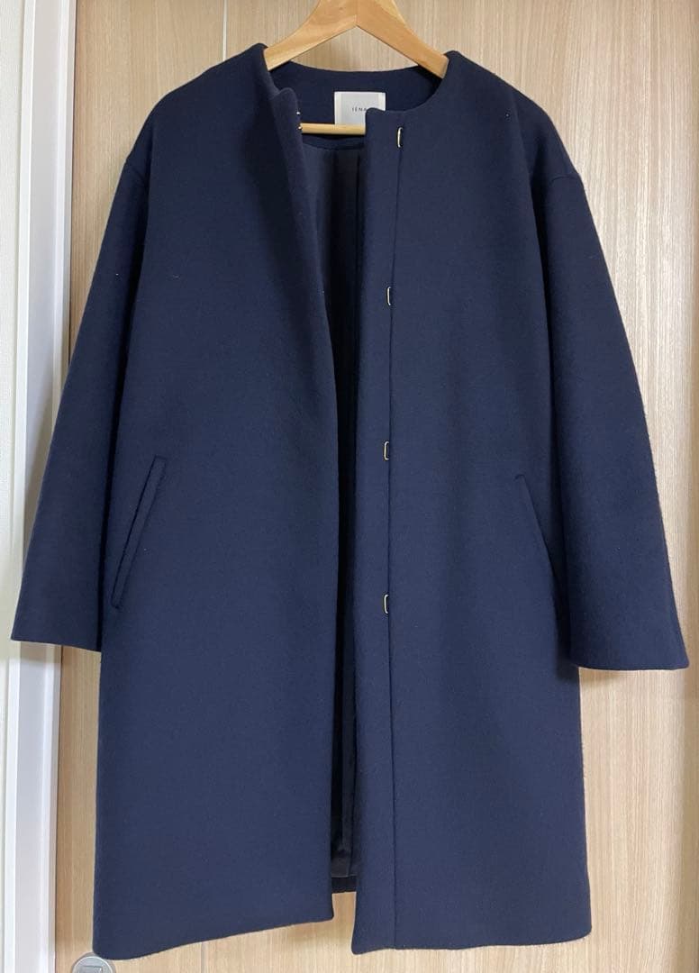 イエナ　PECOLAMBノーカラーコート　ネイビー　38