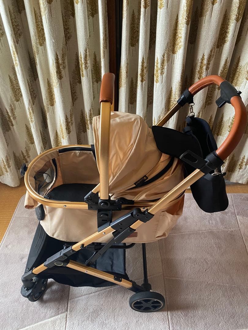 ベージュ ペットカート レザー調ハンドル