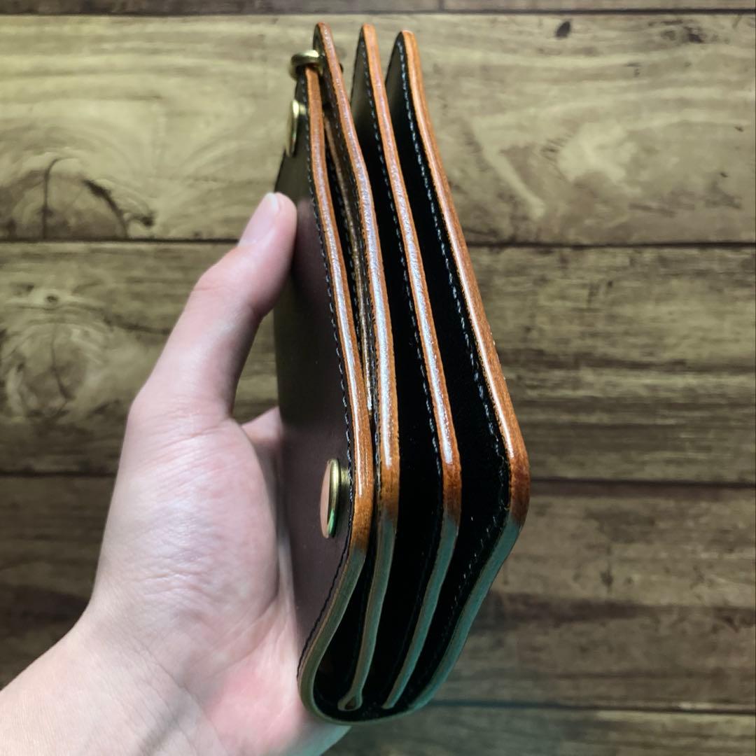 【お札を折らずに収納】姫路レザー トラッカーウォレット150（ミドル）3層