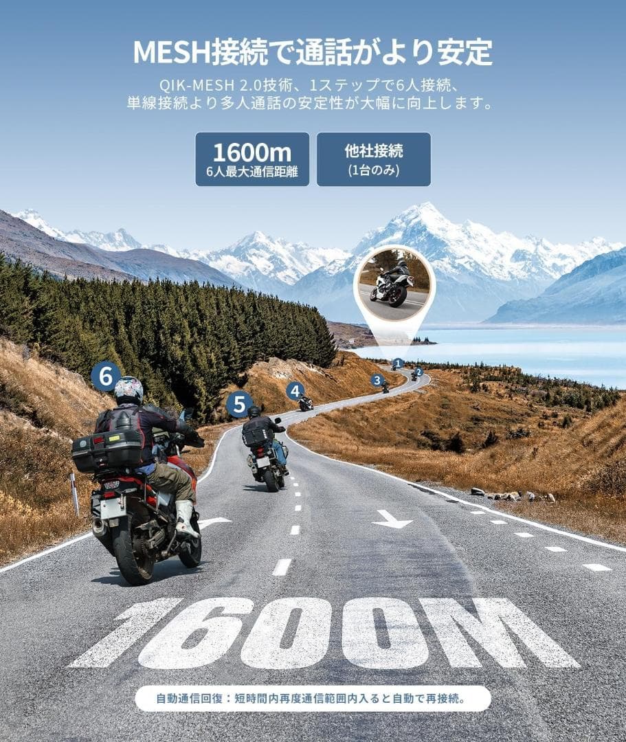バイク インカム H6 バイク用インカム QIK-Mesh2.0 音楽ながら通話