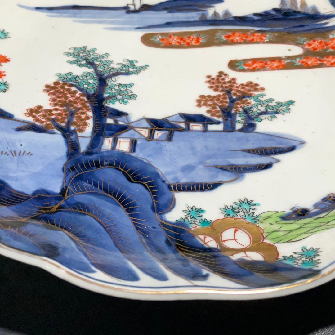 伊万里金襴手山水図八寸皿　Φ24㎝　骨董　古伊万里　江戸幕末　R0918w1ダS