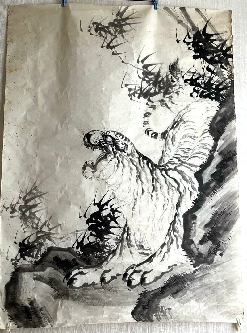 水墨画　襖絵用　虎　手描き　肉筆画