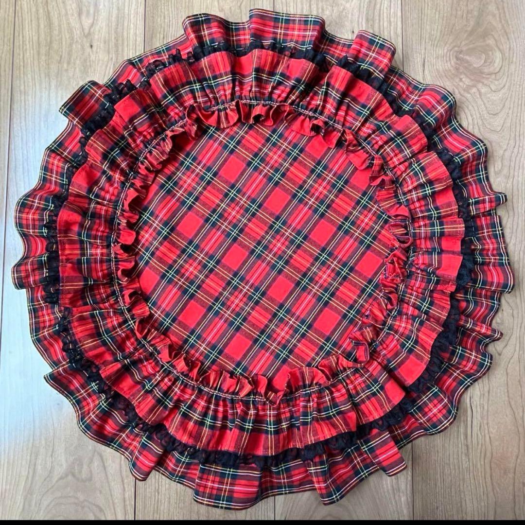 1210.カフェマットM56 赤タータンチェック　リバーシブルハンドメイド　犬服