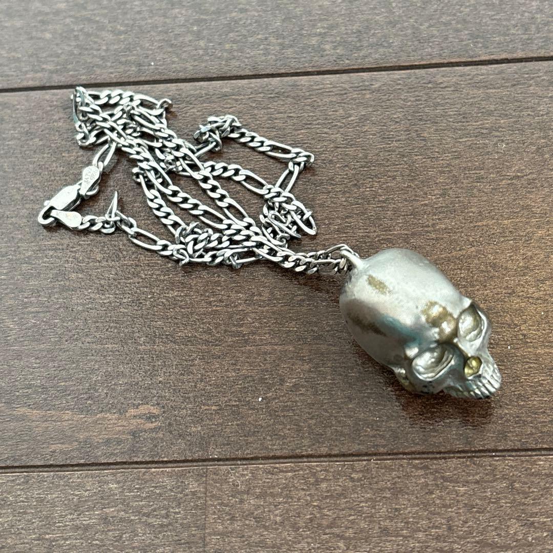 ビンテージ　スカル　ネックレス　シルバー　925 ペンダントトップ　真鍮　ブラス