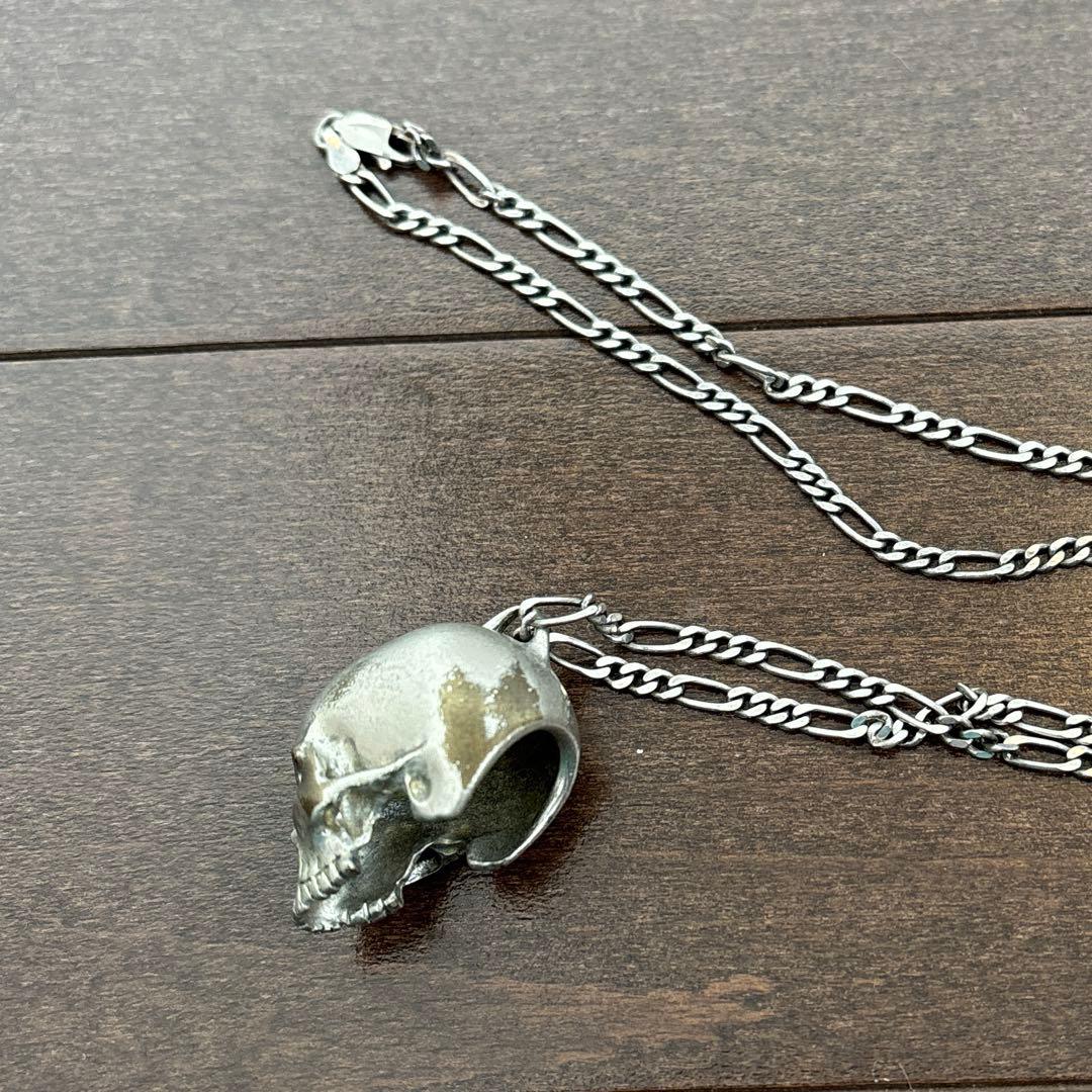 ビンテージ　スカル　ネックレス　シルバー　925 ペンダントトップ　真鍮　ブラス