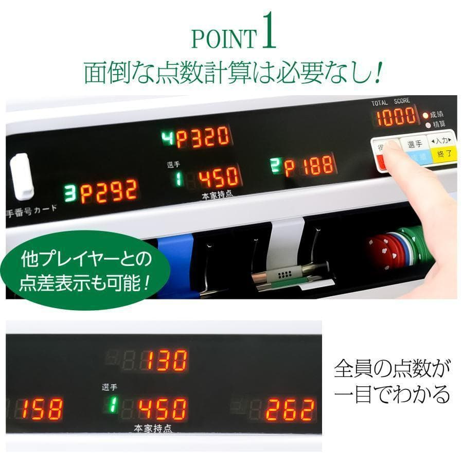 全自動 麻雀卓 点数表示 麻雀台 ガラス脚 折りたたみ 家庭用（ホワイト）