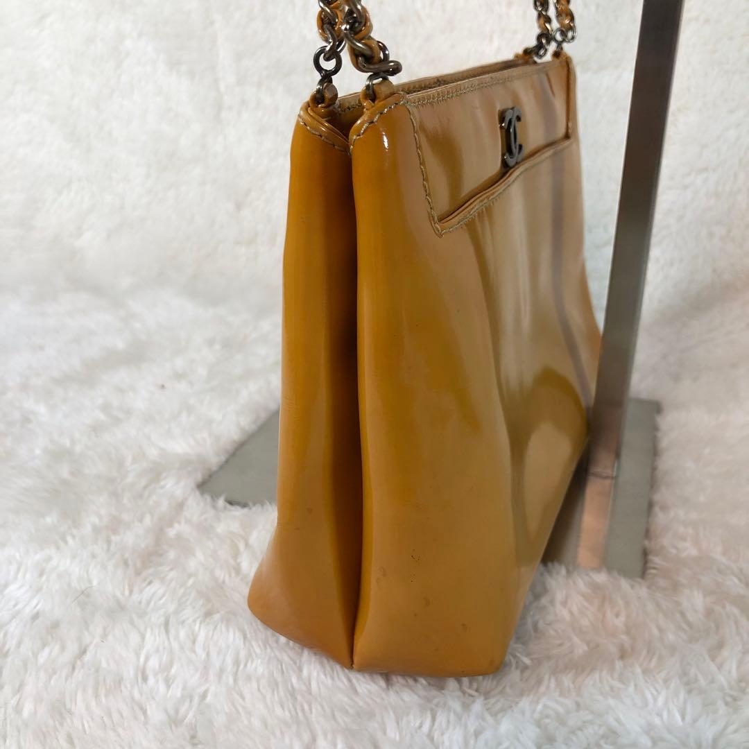 シャネル エナメル チェーンバッグ キャメル ココマーク ミニバッグ ハンド