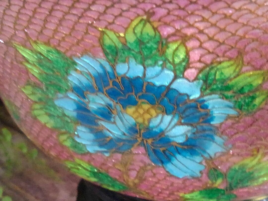 ♥中国製　硝子　金彩　花柄　鉢　φ１８０ｍｍ　置物　飾り　骨董　古玩