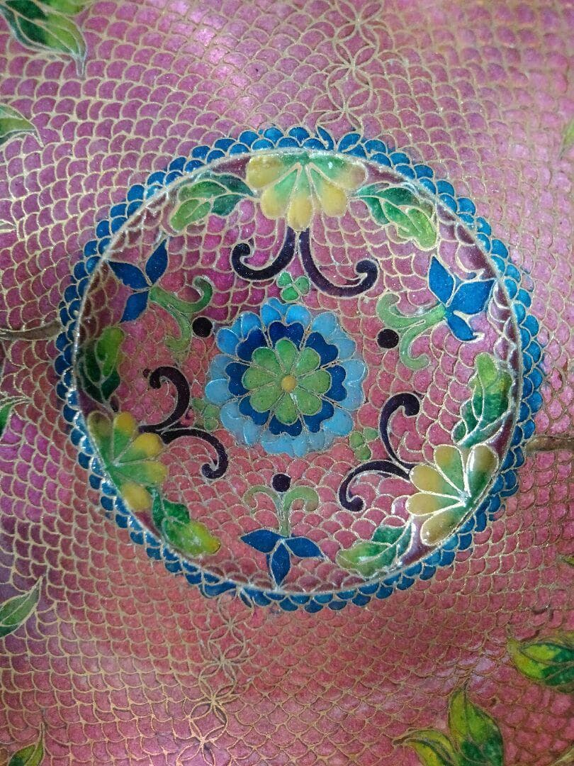 ♥中国製　硝子　金彩　花柄　鉢　φ１８０ｍｍ　置物　飾り　骨董　古玩