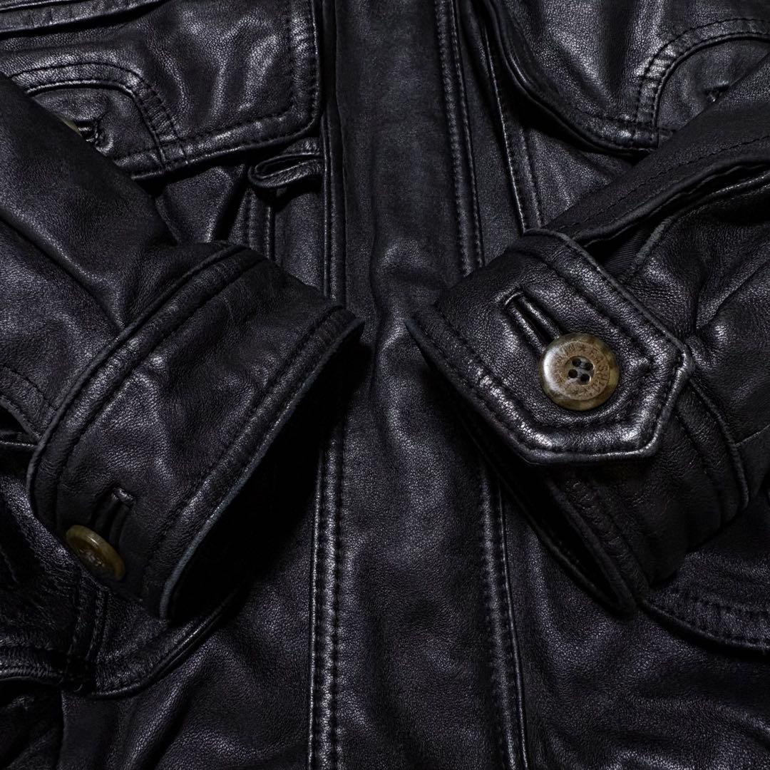 00s ブラック A-2 短丈レザージャケット y2k M〜Lサイズ相当