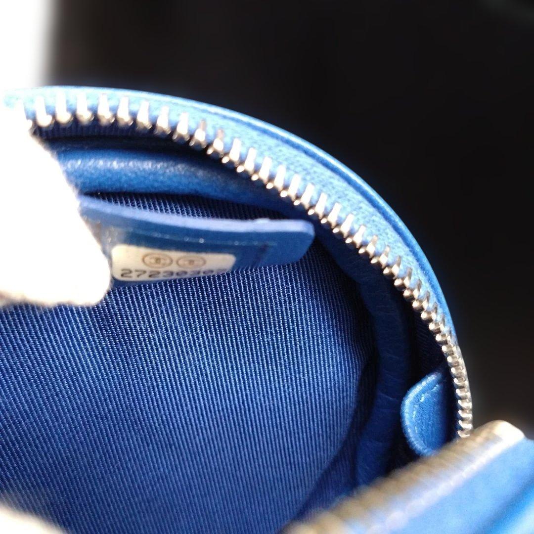 未使用 CHANEL マトラッセ ラウンドケース ココ ブルー ラムスキン