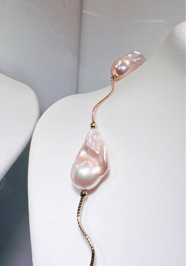 特価値段オイスターパールゴールドイエローミラーパイプネックレスNO24-744