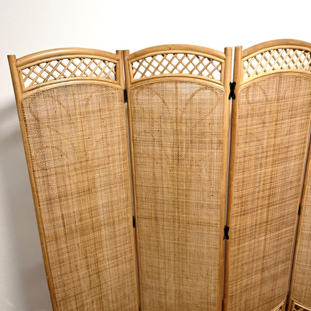 籐家具 ラタン 5連 パーテーション ブラインド 間仕切り 衝立 昭和レトロ