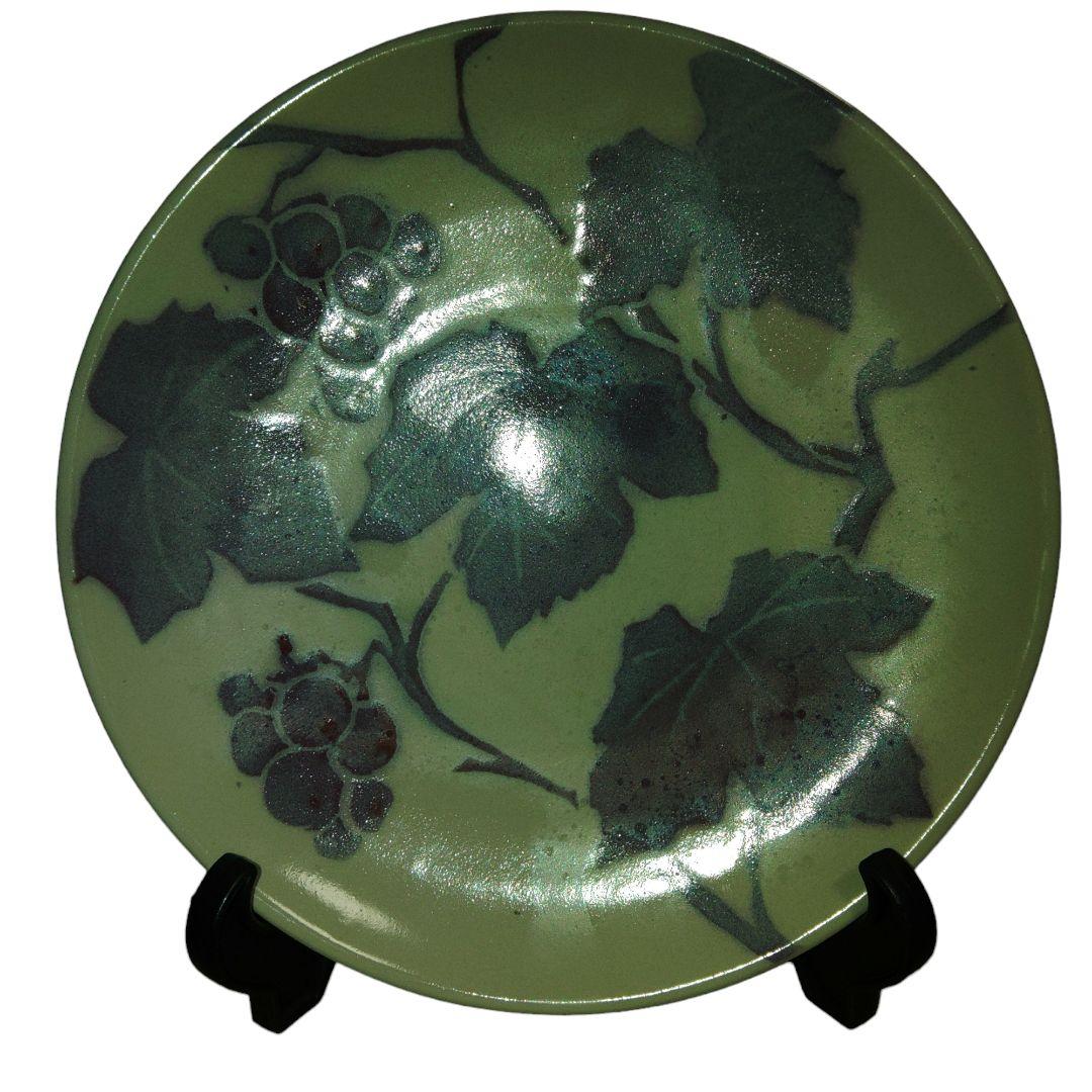 新潟県　高井進　葡萄文皿　共箱付き　作家物