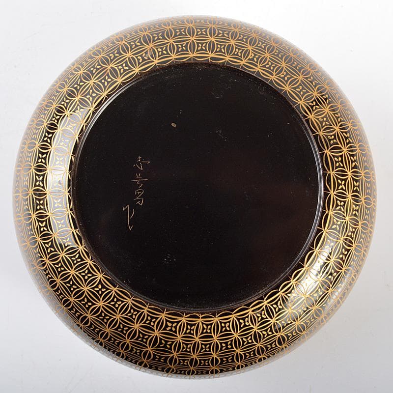 茶道具　輪島塗　前志芸男作　沈金七宝之図　平棗　共箱　D　R5354