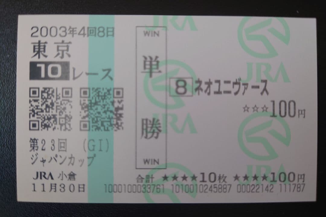『ネオユニヴァース』単勝馬券（Ｇ１出走レース６枚セット）